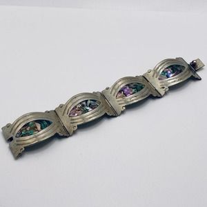 Vintage Alpaca Mexico Abalone Inlay Panel Bracelet